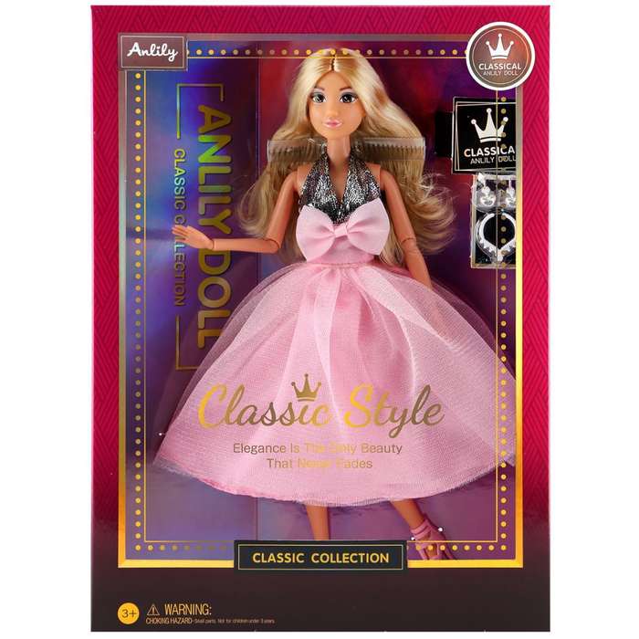 Anlily Classic Style Princess Doll - Elegant 30cm Doll in Pink & Silver Gown