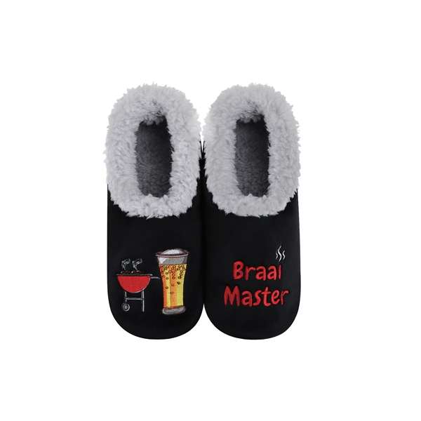 snoozies Mens Fleece Slippers Braai Master