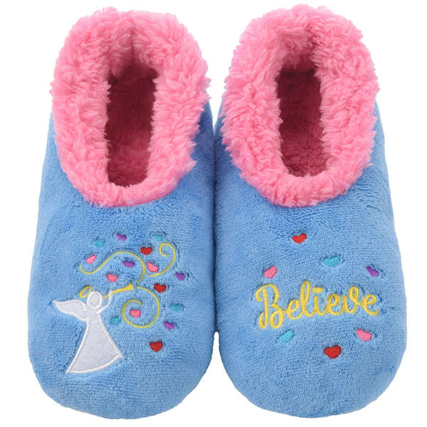 snoozies Womens Fleece Slippers Believe