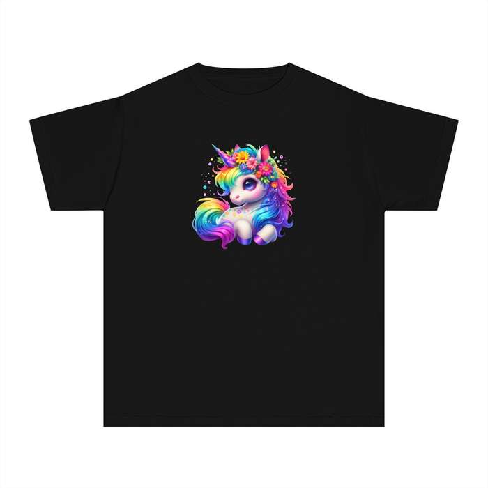 Kids Laying Down Unicorn Tee with Rainbow Mane and Tail  Available in Pink and Black