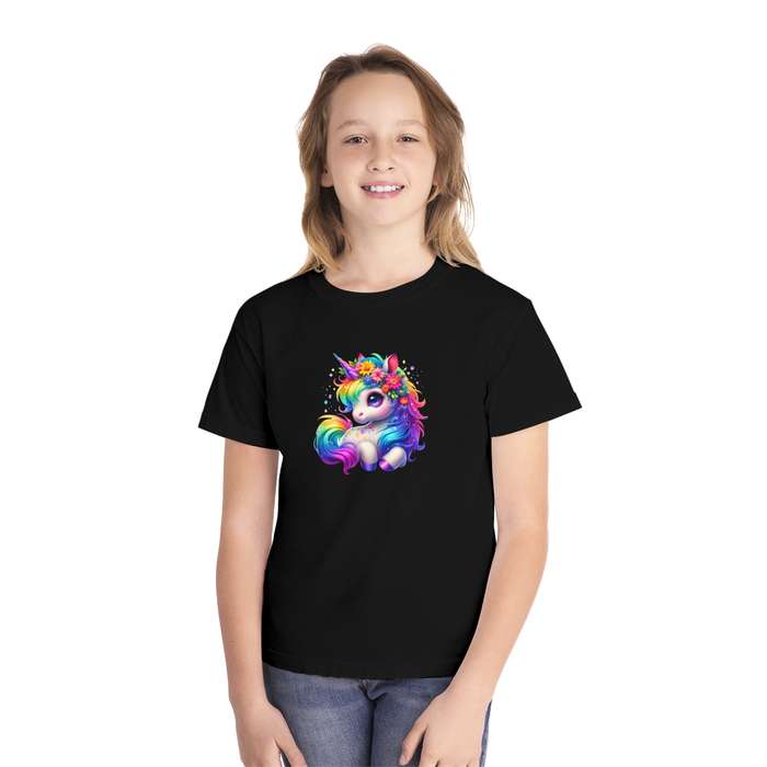 Kids Laying Down Unicorn Tee with Rainbow Mane and Tail  Available in Pink and Black