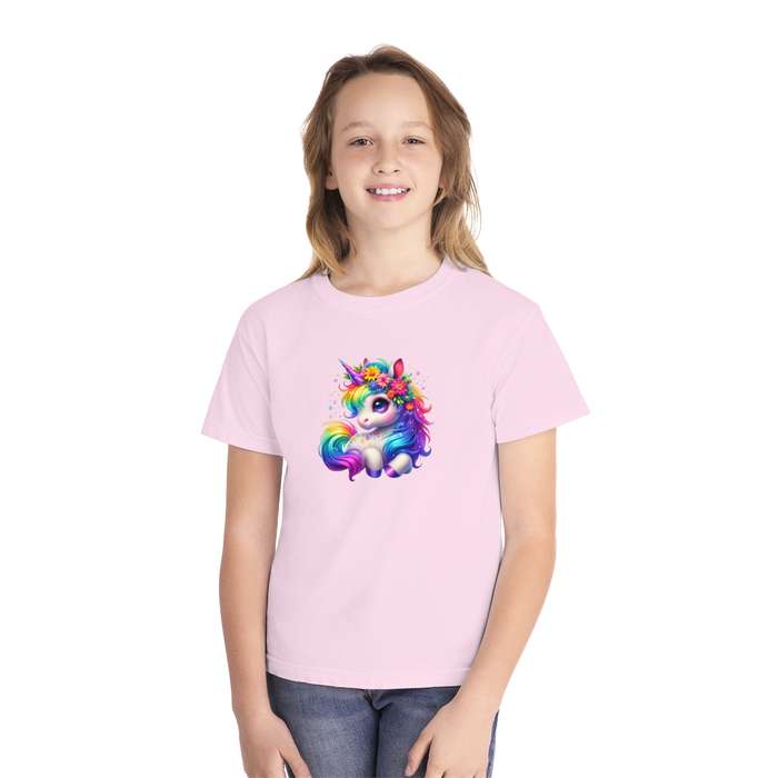 Kids Laying Down Unicorn Tee with Rainbow Mane and Tail  Available in Pink and Black