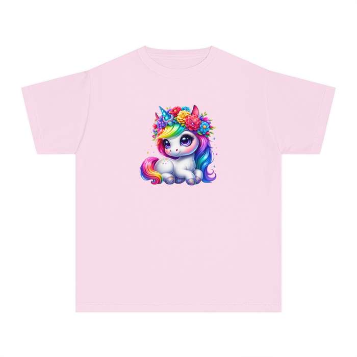 Kids Rainbow Unicorn with Flower Crown Tee   Available in Pink and Black