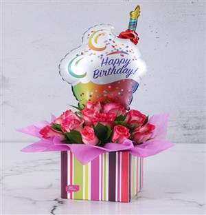 Happy Birthday Cerise Rose and Sweety Balloon Box