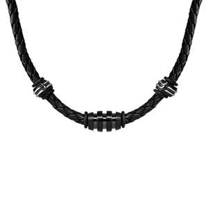 ARZ Steel Black Woven Leather Necklace