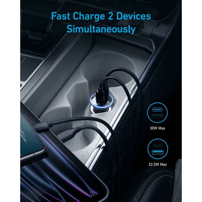Anker 52.5W Car Charger - 2 Port Fast Charge - Black