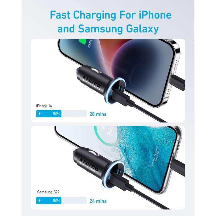 Anker 52.5W Car Charger - 2 Port Fast Charge - Black