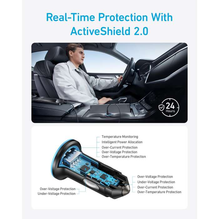 Anker 52.5W Car Charger - 2 Port Fast Charge - Black