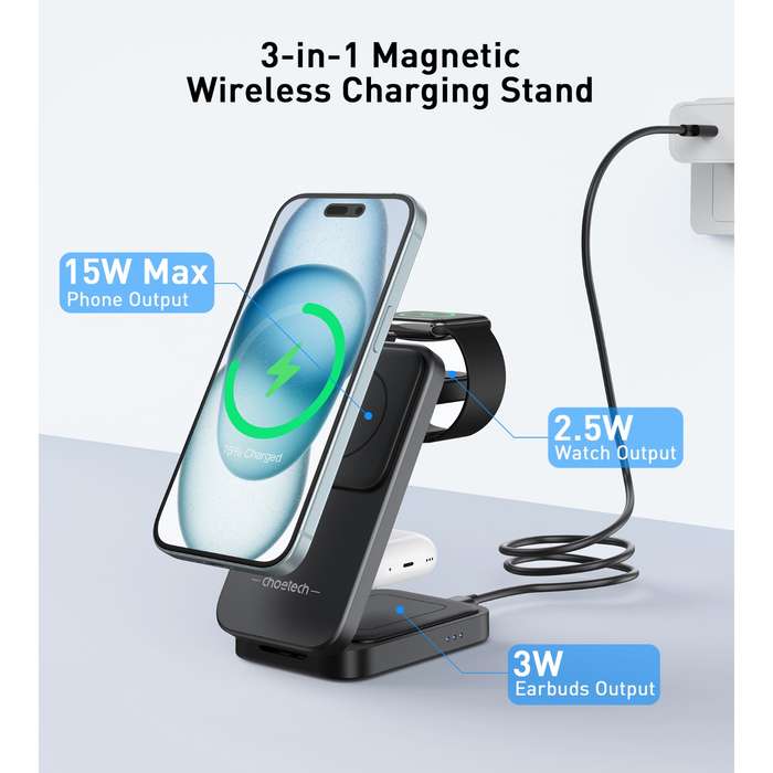 Choetech 15W Wireless Charger - 3 in 1 Magnetic Charging Stand
