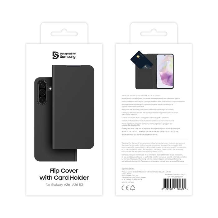 Samsung Galaxy A26 Flip Case with Card Slot - Black