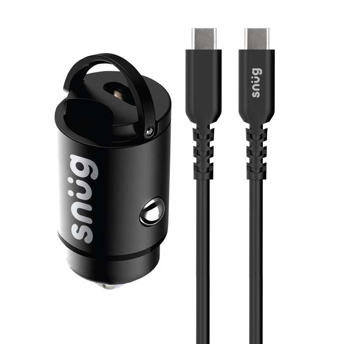 Snug 30W Car Charger with USB C To Type C Cable - 1 Port Black