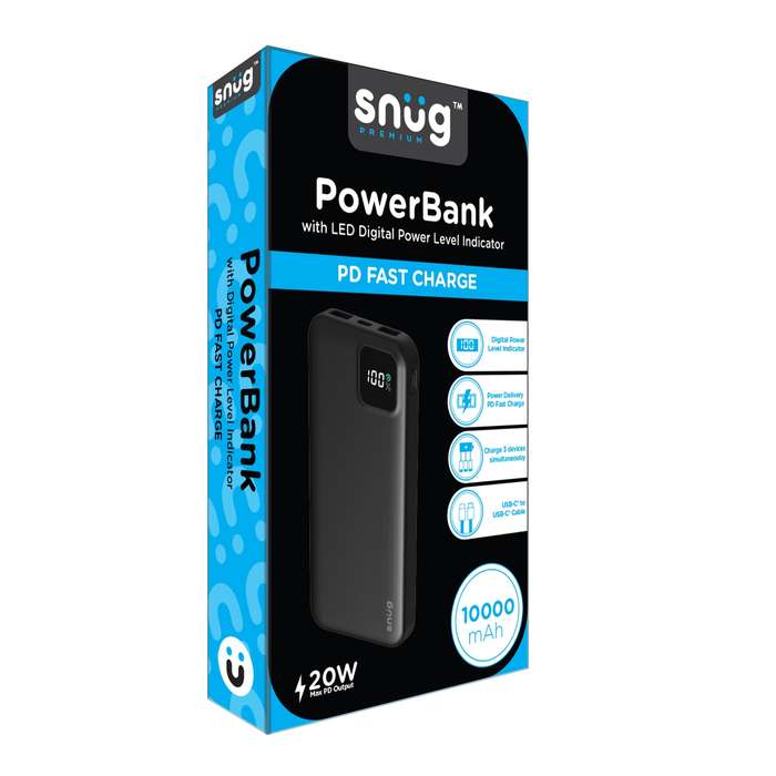 Snug 10000mAh PD Power Bank - 20W Fast Charging - Black