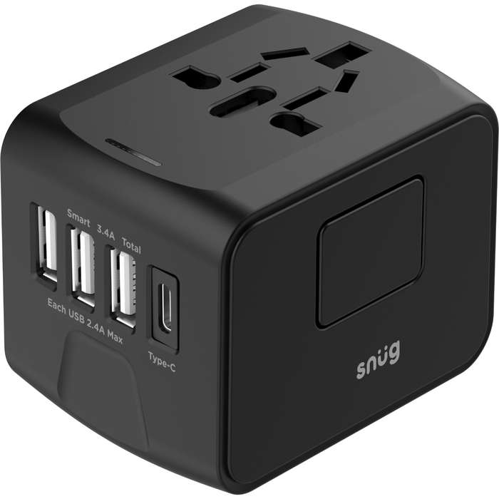 SNUG 15W 4 Port Universal US AUS UK EU Plug Travel Adapter