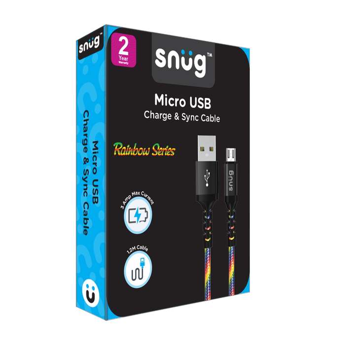 Snug 12W USB To Micro USB Cable - 1.2m Rainbow