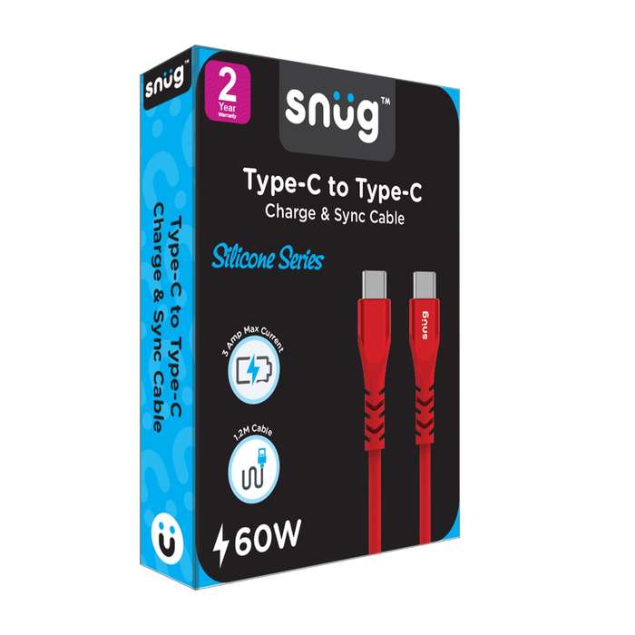 Snug 60W USB C To USB C Cable - 1.2m Red
