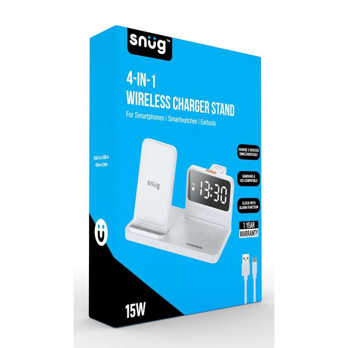 Snug 15W 4-In-1 Wireless Charger - Clock White