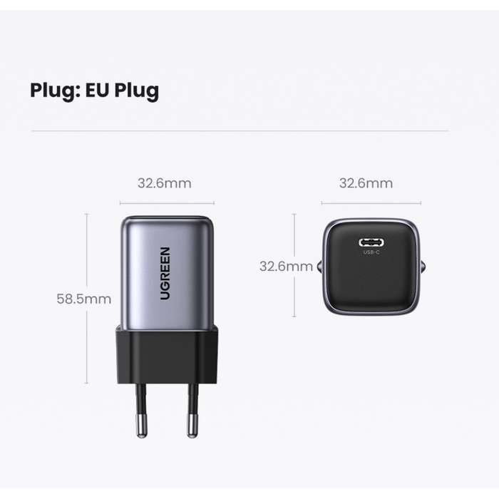 UGREEN 30W PD GaN Wall Charger - 1 Port - Black