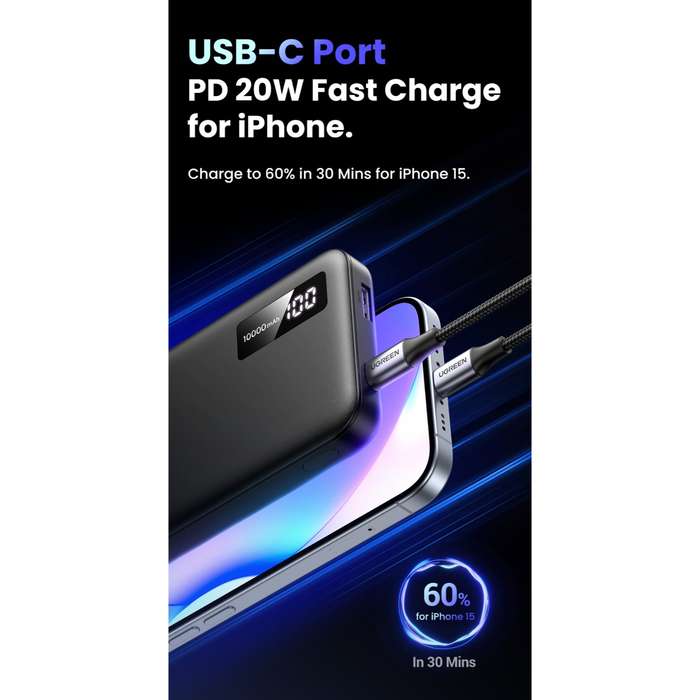 UGREEN 10000mAh PD Power Bank - 20W - Black