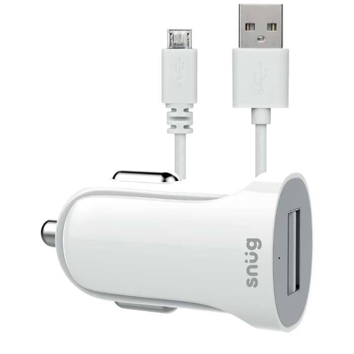 Snug 10.5W Car Charger with USB To Micro USB Cable - 1 Port White