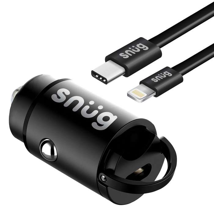 Snug 30W PD Car Charger with USB-C To Lightning Cable - Black