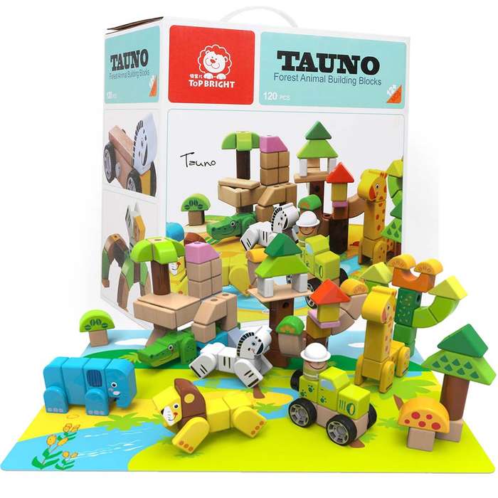 TopBright - Wooden Building Blocks - Forest Animal - 120 Pieces