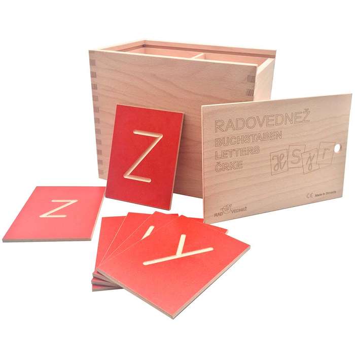 Greenbean - Grooved Letter Plates - Upper & Lower Case Cursive Letters - 52pcs - Solid Beech Wood