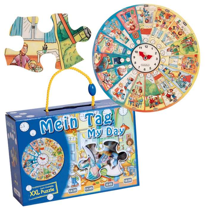 Beleduc - Learning Puzzle - My Day Routine with Clock - 48pcs