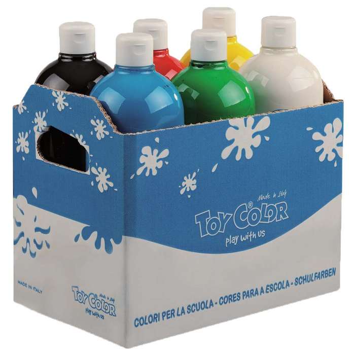 Toy Color - Superwashable Ready-Mix Tempera Paint for Kids - Bulk Pack 6 x 1000ml