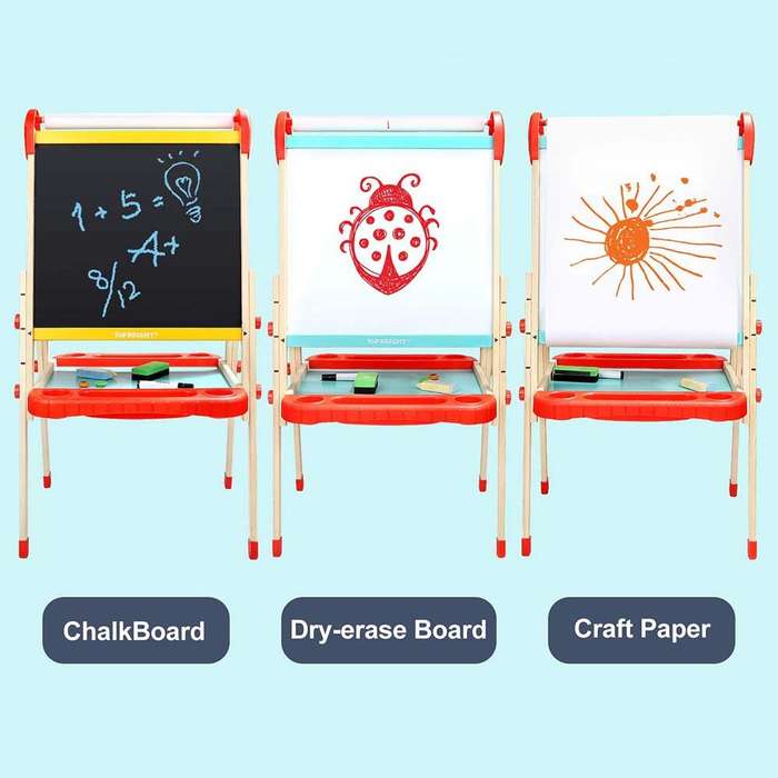 TopBright - 2 in 1 Deluxe Standing Art Easel - Adjustable Height - Black & White Board with Paper...