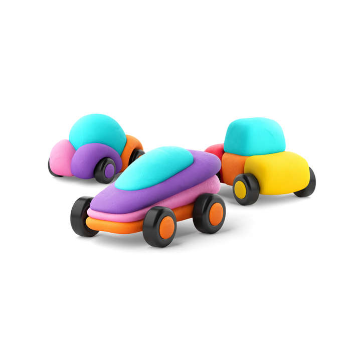 Hey Clay - Modelling Air-Dry Clay with Fun Interactive App - Happy Cars, series Motors, 6 cans