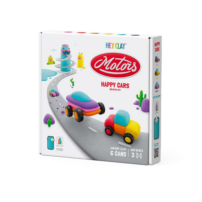 Hey Clay - Modelling Air-Dry Clay with Fun Interactive App - Happy Cars, series Motors, 6 cans