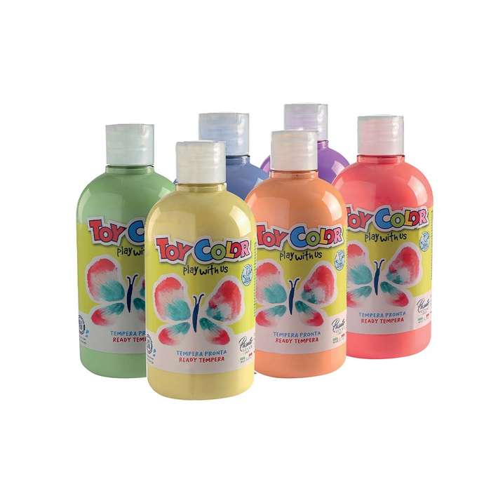 Toy Color - Superwashable Ready-Mix Tempera Paint for Kids - Pastel Shades - Bulk Pack 6 x 500ml