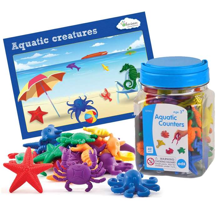 EDX Education - Multi-Coloured Aquatic Counters, Activity Cards and Tweezers