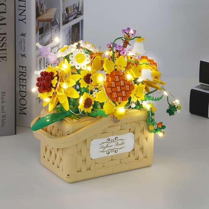 Cogo - Building Block Set - Sunflower Basket with Fairy Lights - 1295 Pieces
