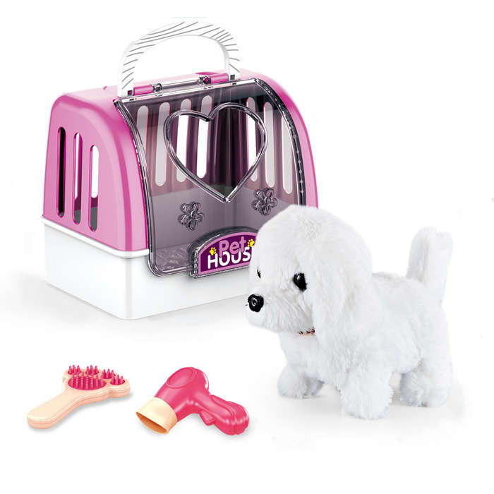Cogo - Pretend &amp; Play Electric Plush Dog Care Kit with Pet Grooming Accessories - White Dog
