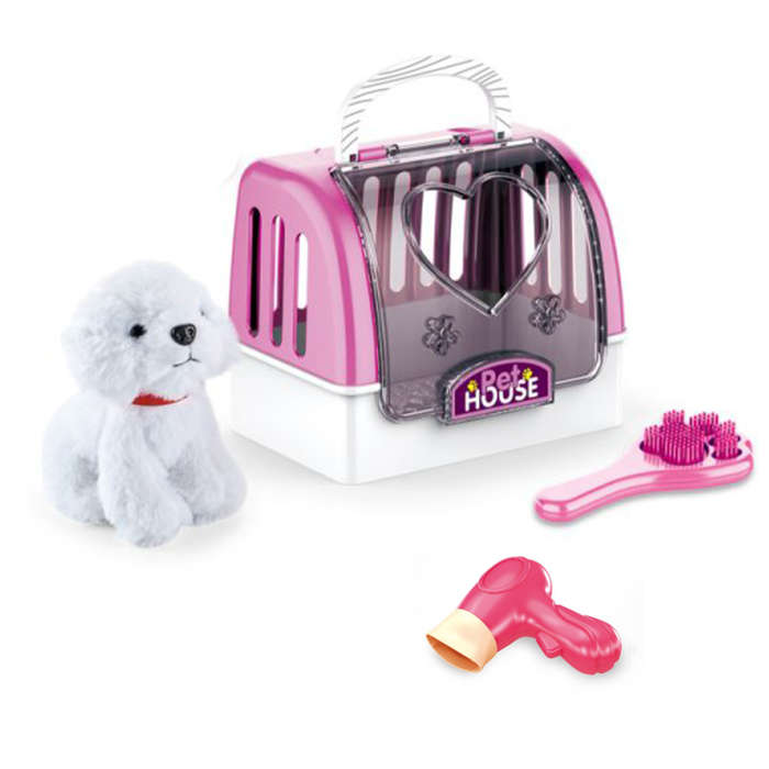 Cogo - Pretend &amp; Play Electric Plush Dog Care Kit with Pet Grooming Accessories - White Dog