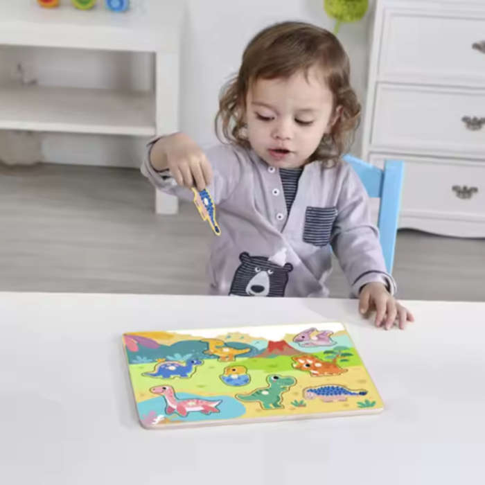 hi Pando - Wooden Peg Puzzle - Dinosaur Animals - 9pcs