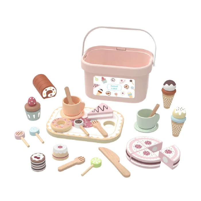 TookyToy - Wooden Tea Party Set in Portable Storage Box - 34 Pieces