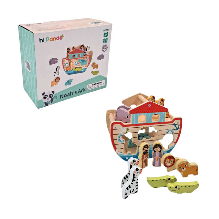 hi Pando - Wooden Noah's Ark Playset with Animal Figures - 15pcs