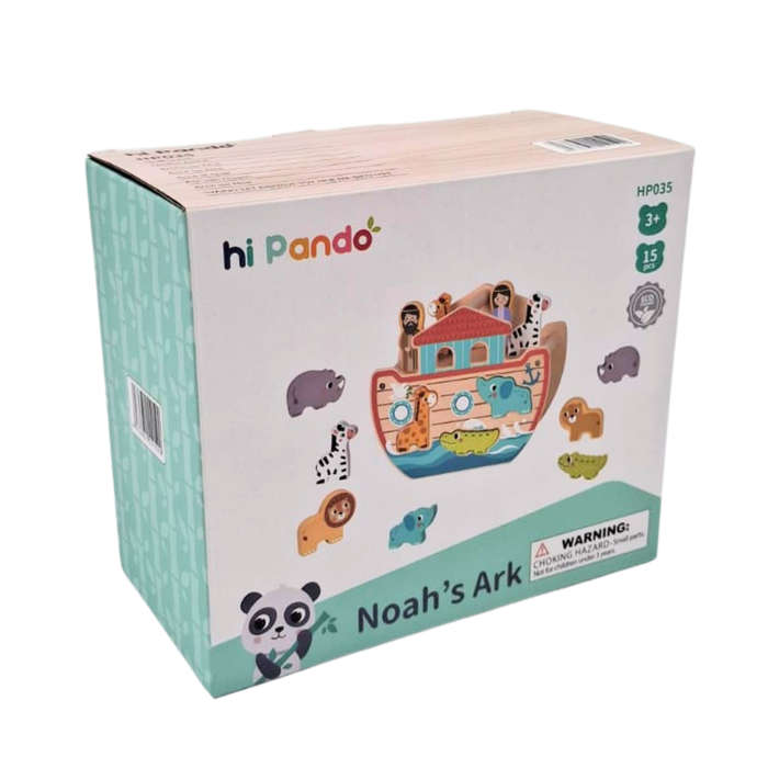 hi Pando - Wooden Noah's Ark Playset with Animal Figures - 15pcs
