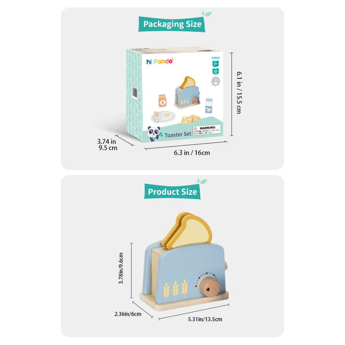 hi Pando - Pretend & Play - Wooden Toaster Breakfast Set - 10pcs