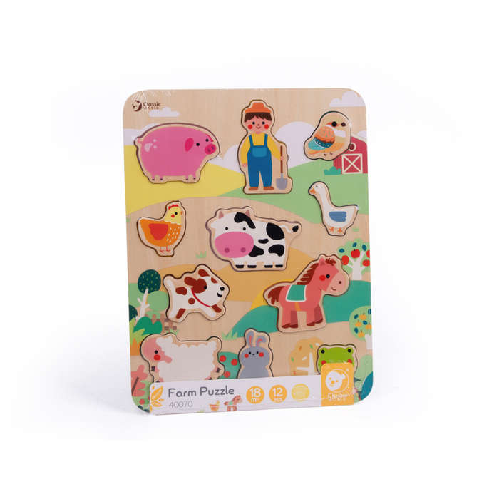 Classic World - Wooden Puzzle - Farm Animals - 12pcs