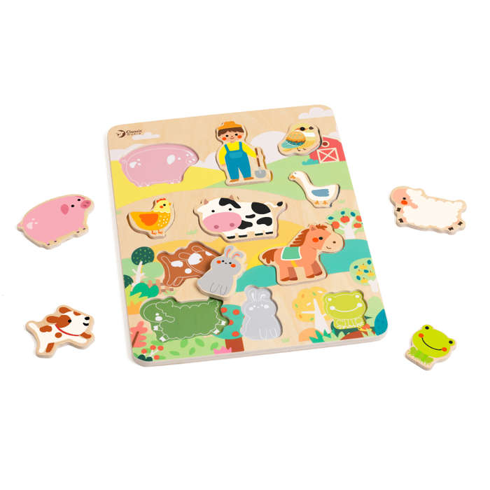 Classic World - Wooden Puzzle - Farm Animals - 12pcs