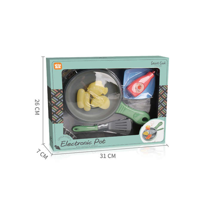 Pretend & Play Frying Pan Set with Lights, Sound & Colour Changing Food - Green