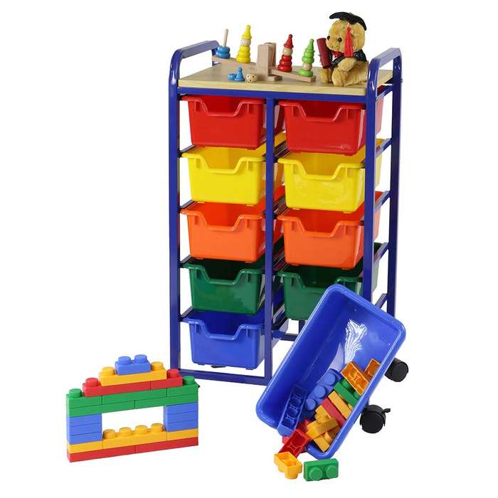 Greenbean - Storage Bin Organiser with Rolling Wheels - 10 Multi-Coloured Bins
