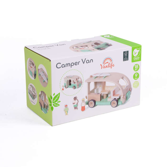 Classic World - Pretend & Play Camper Van Doll House - Wooden Play Set - 9pcs