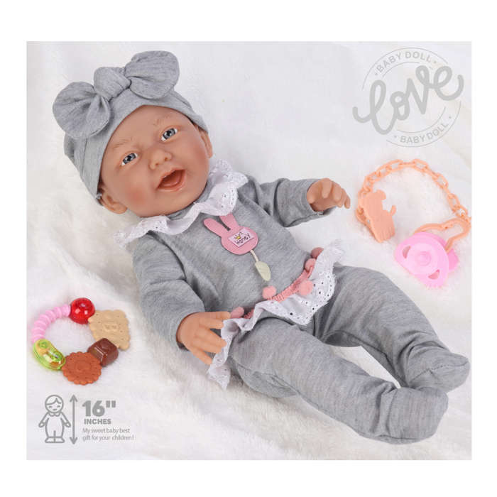 Baby Doll with Vinyl Body, Pacifier & Rattle - 40cm