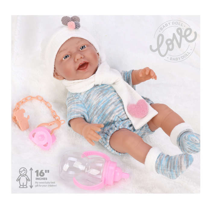 Baby Doll with Vinyl Body, Clothing, Pacifier & Bottle - 40cm