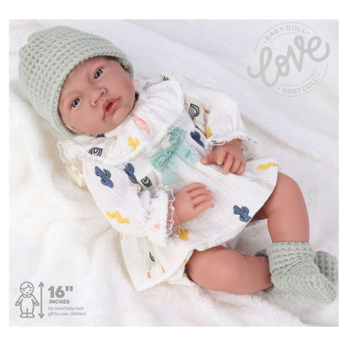 Baby Doll - Soft Cotton Body - Dress, Beanie & Shoes - 40cm