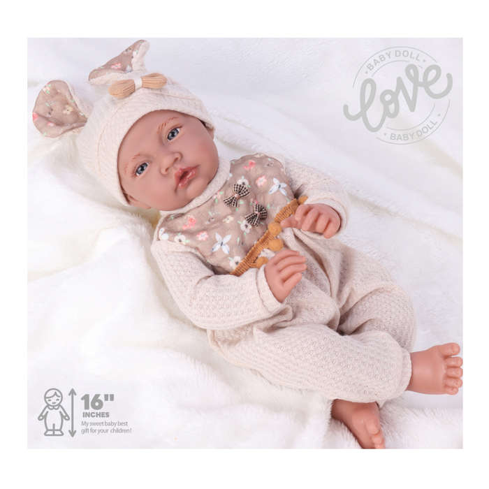 Baby Doll - Soft Cotton Body - Jumper, Beanie & Shoes - 40cm